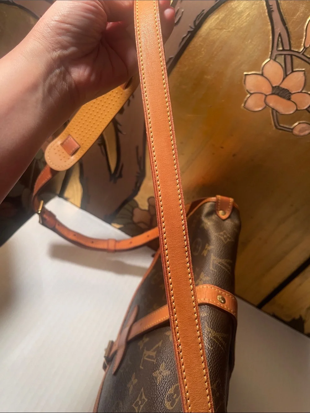 Louis Vuitton Brown Monogram Canvas Crossbody with Tan Leather Strap